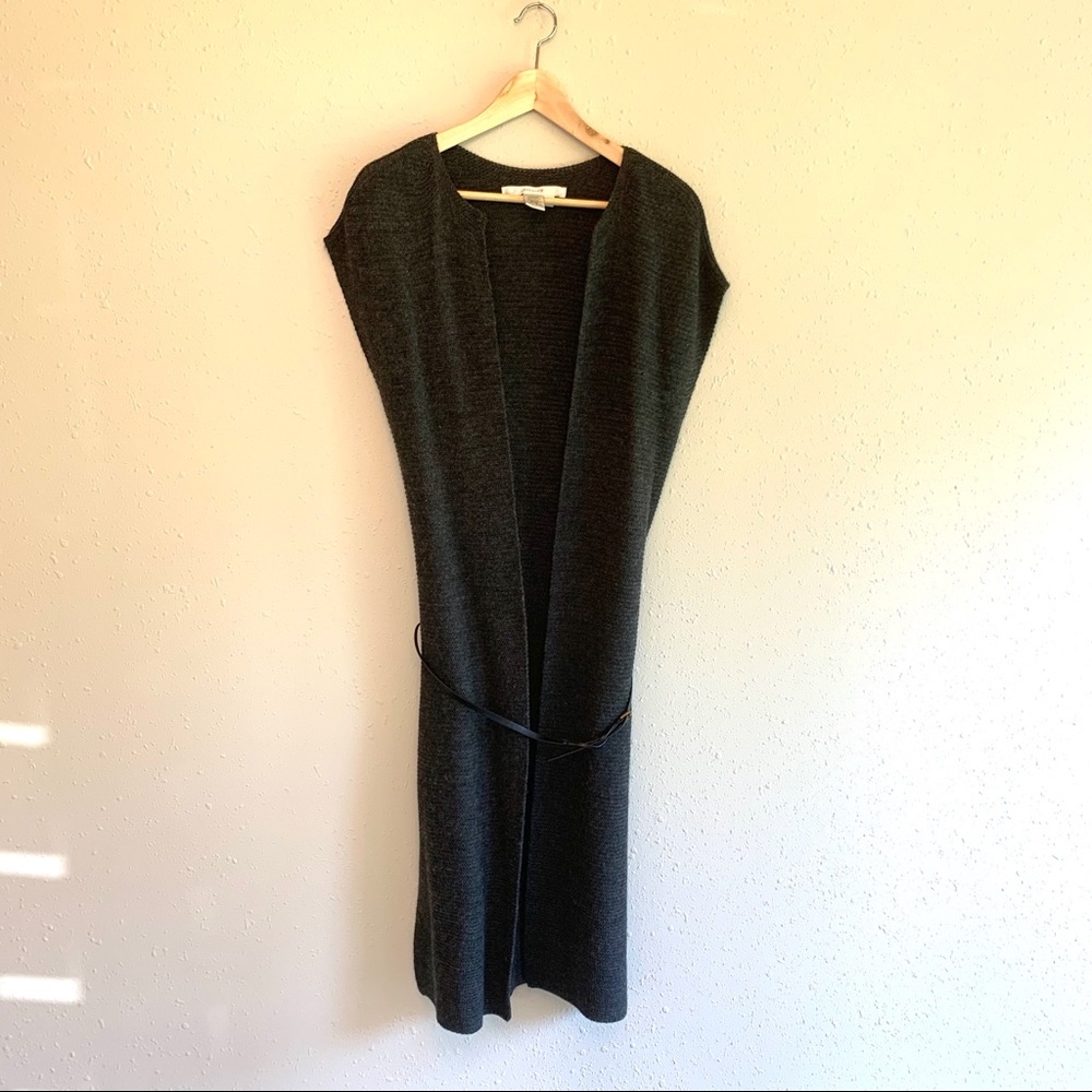 Studio M Sleeveless Long Belt Open Women’s Charcoal Cardigan Size XS NWOT